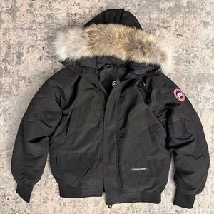 Canada Goose Black Men's Bomber-Style Parka with Fur Trim